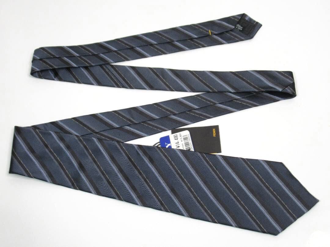 未使用 タグ付 FENDI フェンディ ネクタイ ストライプ ダークネイビー系
