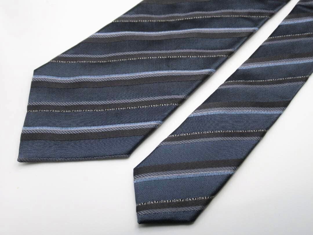 未使用 タグ付 FENDI フェンディ ネクタイ ストライプ ダークネイビー系