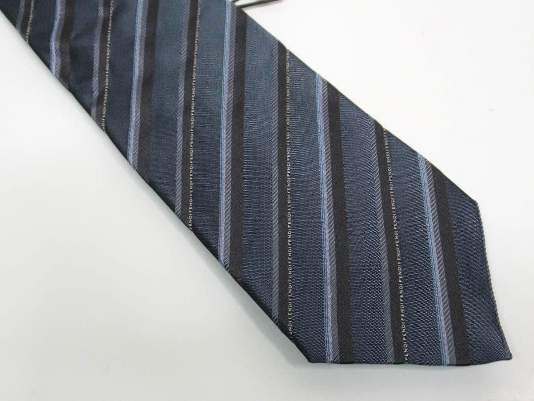 未使用 タグ付 FENDI フェンディ ネクタイ ストライプ ダークネイビー系