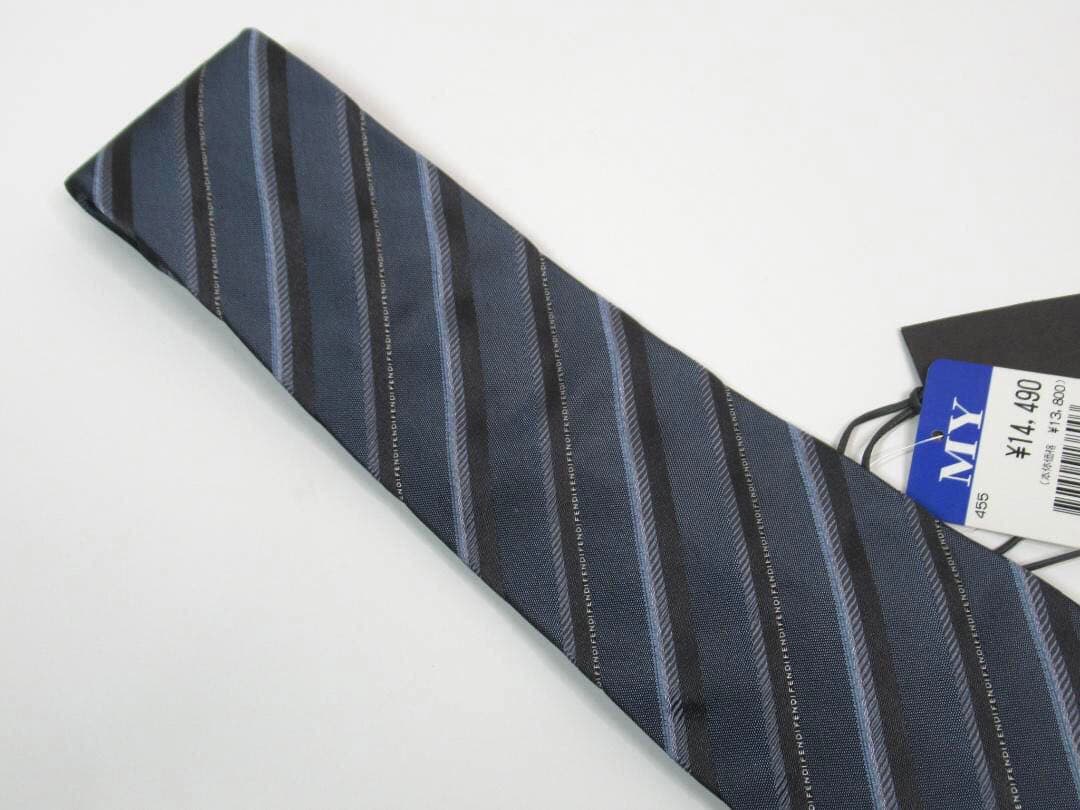 未使用 タグ付 FENDI フェンディ ネクタイ ストライプ ダークネイビー系
