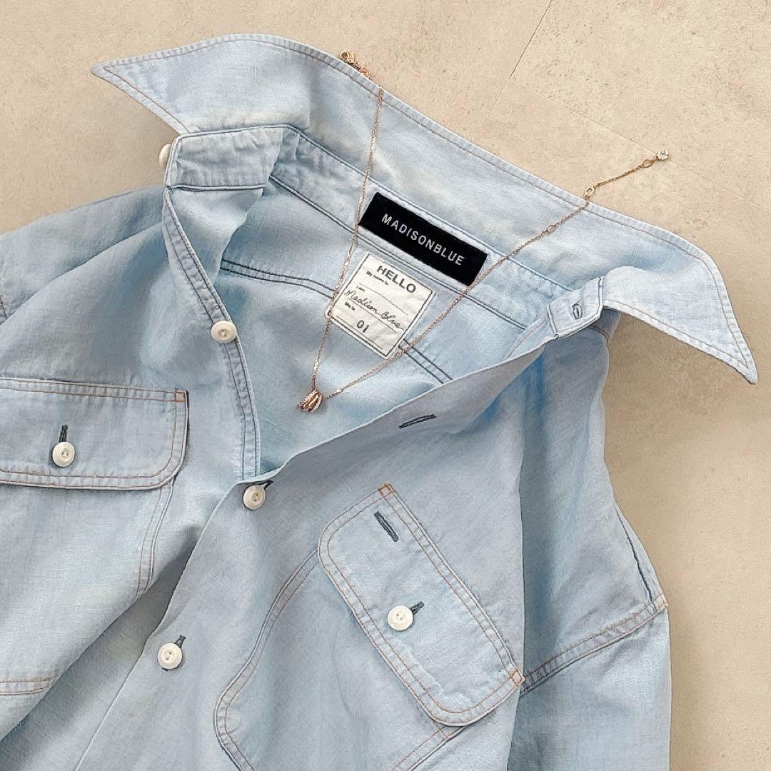 マディソンブルー ハンプトンシャツ シャンブレーシャツ コットン リネン ブルー