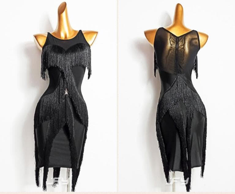 社交ダンス衣装　ラテンワンピースドレス　伸縮性高い ブラック オーダーメイド