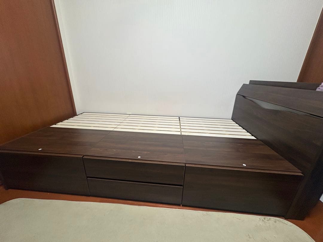 【熊熊】【収納力抜群・照明あり】シングルベッドフレーム引き出し付き