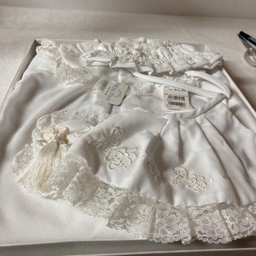 Chick Picot ホワイトベビードレスセット（帽子・ポンポン付）サイズ50