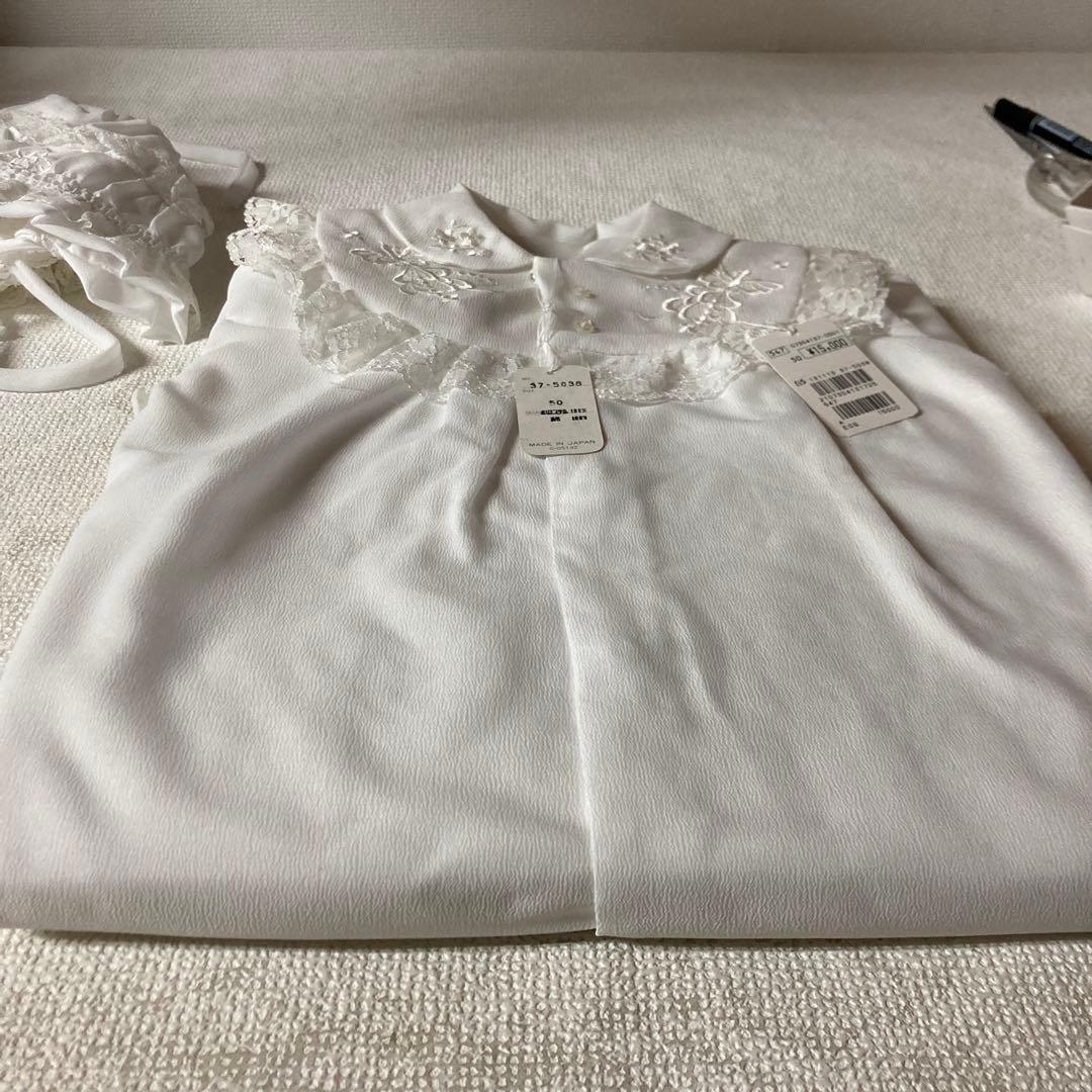 Chick Picot ホワイトベビードレスセット（帽子・ポンポン付）サイズ50