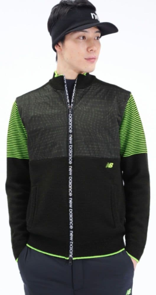 新品✰newbalanceボーダー×スパイダーウェブ蓄熱保温 防風ニットブルゾン