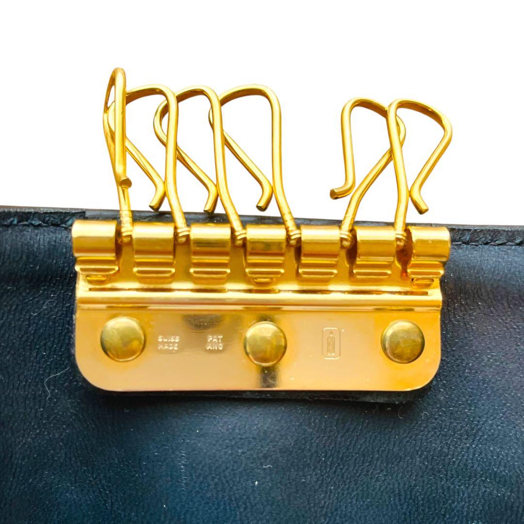 オールドグッチ GUCCI 6連キーケース GG柄 シェリーライン ネイビー