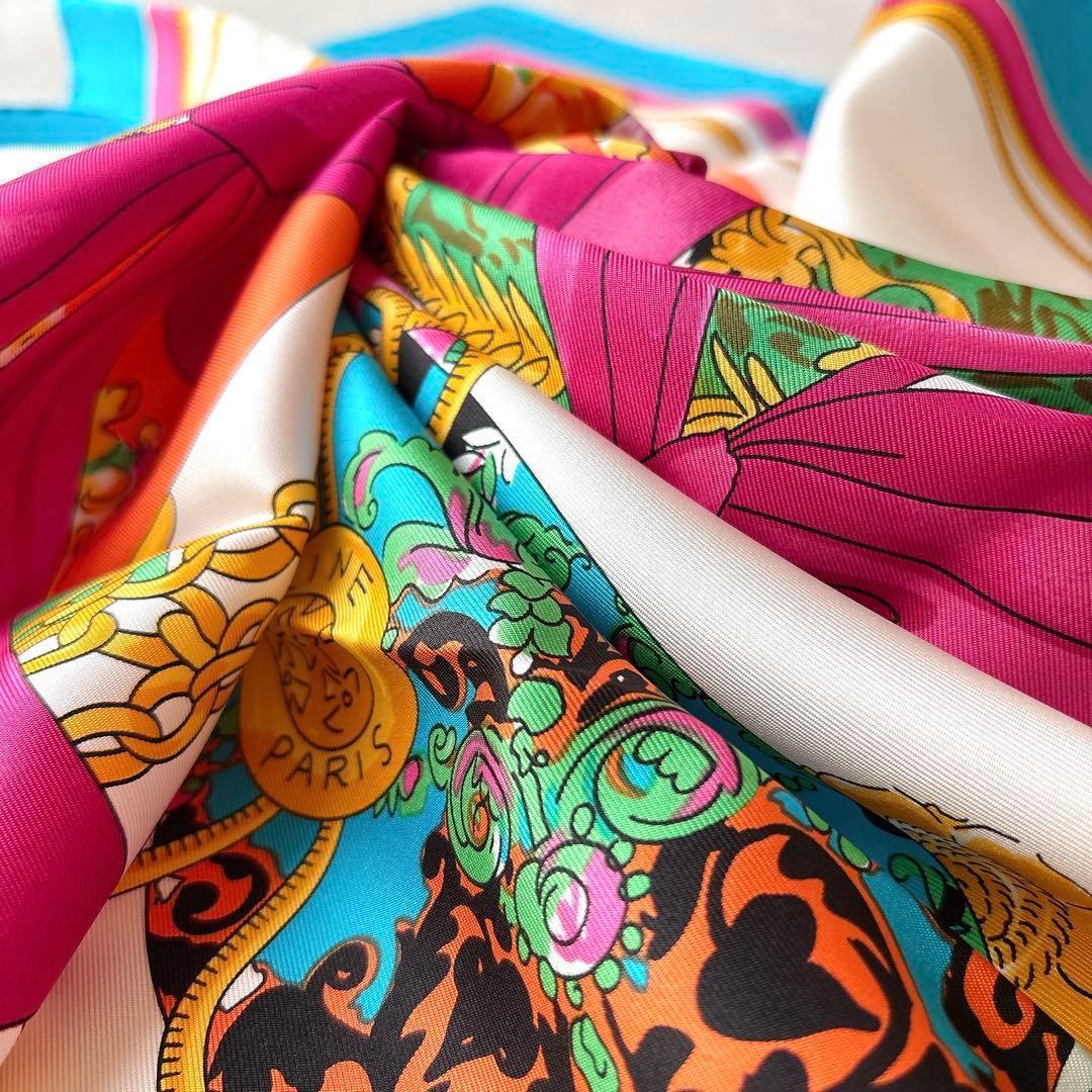 未使用 セリーヌ イースターエッグ柄 シルクスカーフ リボン チェーン