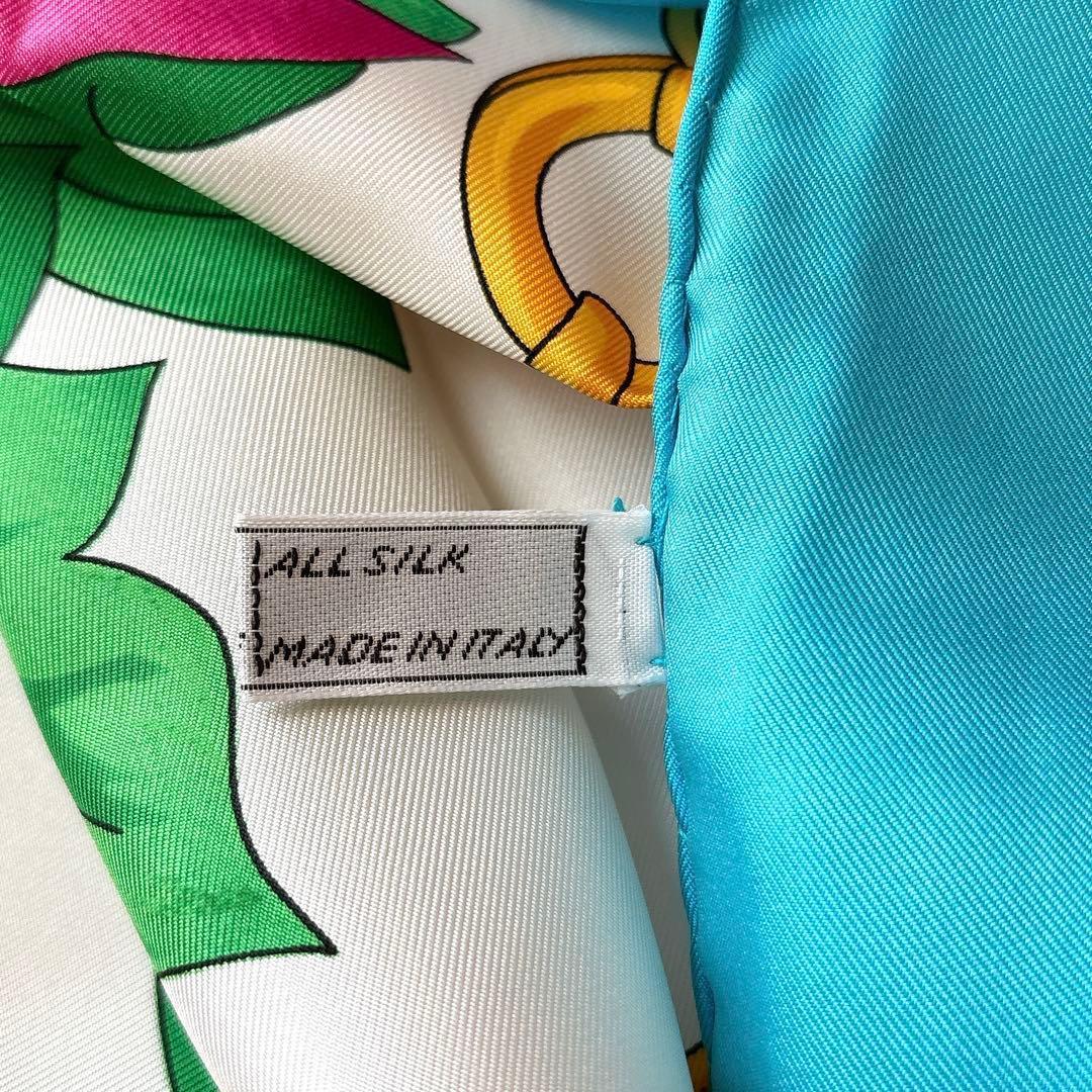 未使用 セリーヌ イースターエッグ柄 シルクスカーフ リボン チェーン