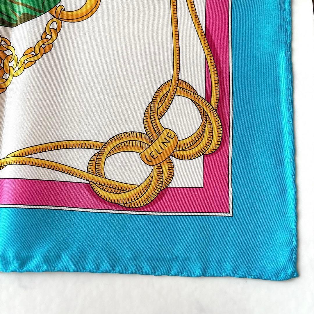 未使用 セリーヌ イースターエッグ柄 シルクスカーフ リボン チェーン