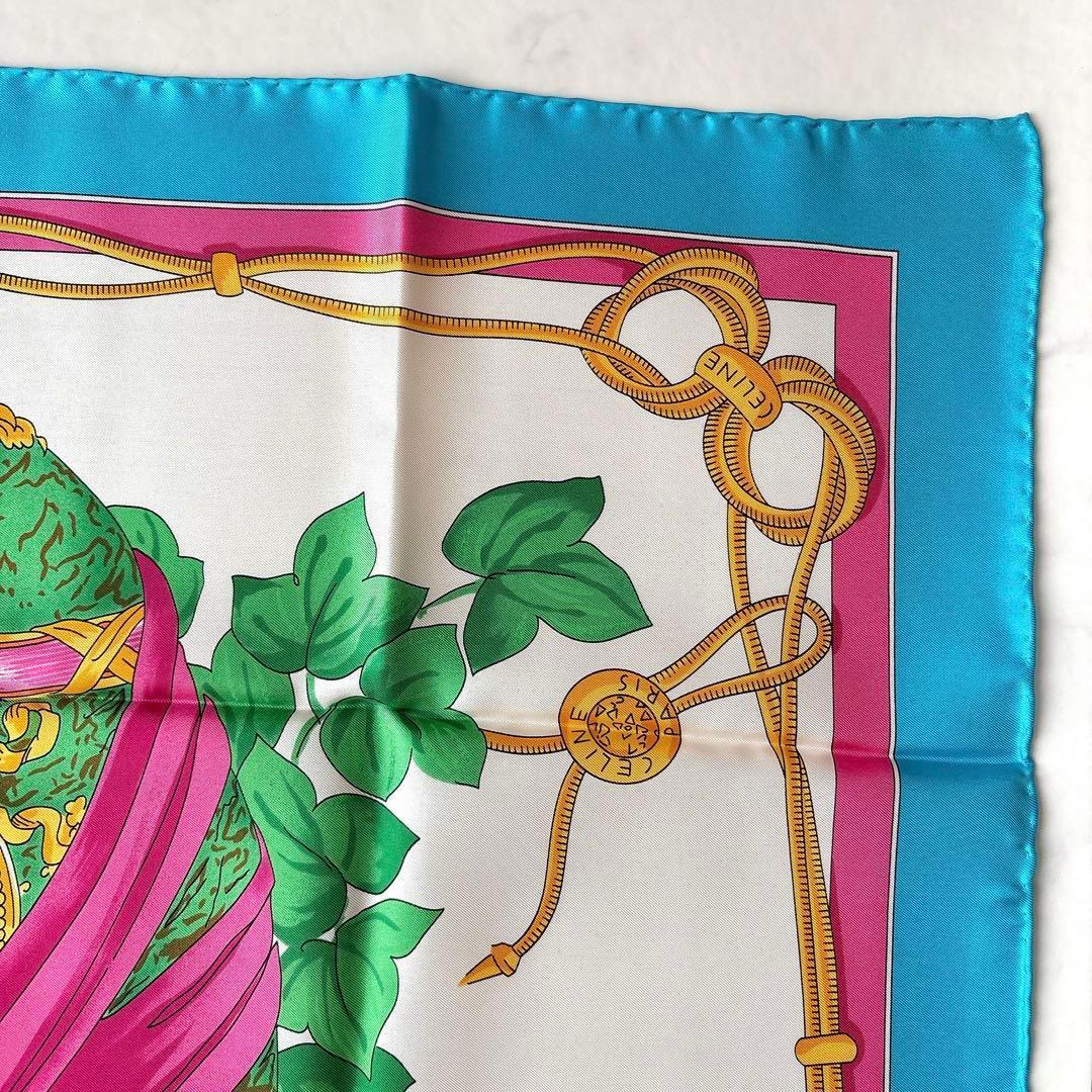 未使用 セリーヌ イースターエッグ柄 シルクスカーフ リボン チェーン