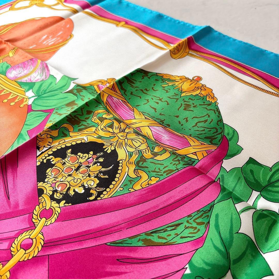 未使用 セリーヌ イースターエッグ柄 シルクスカーフ リボン チェーン