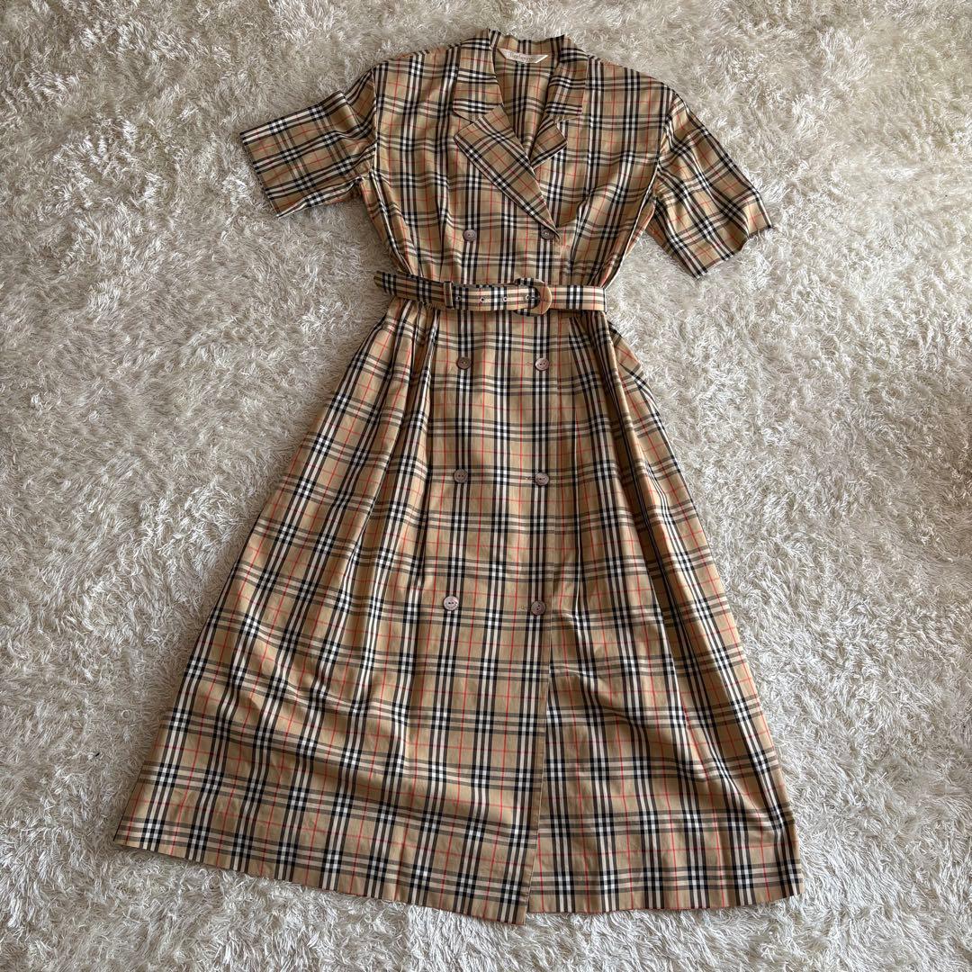 バーバリー ノバチェック 半袖ワンピース トレンチワンピース ベルト付 M