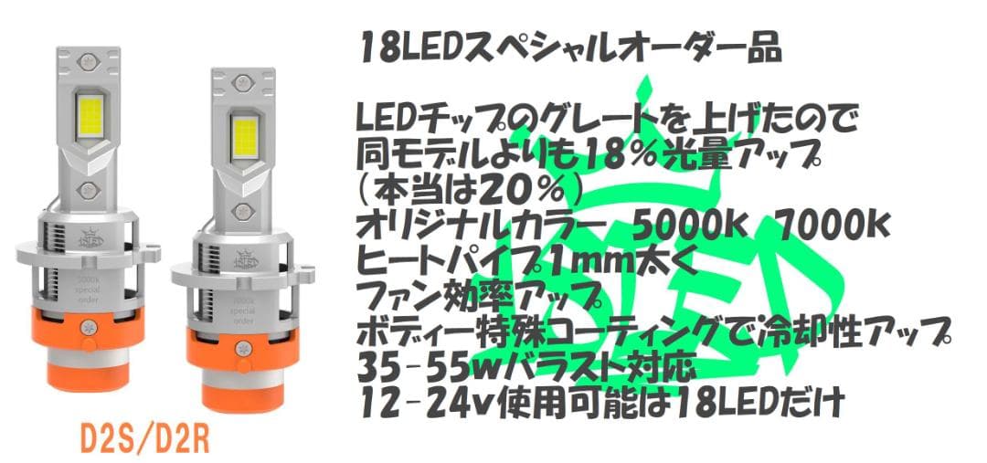 18LED ポン付けでHID→LED　D4S/D4R　D2S/D2R　6か月保証