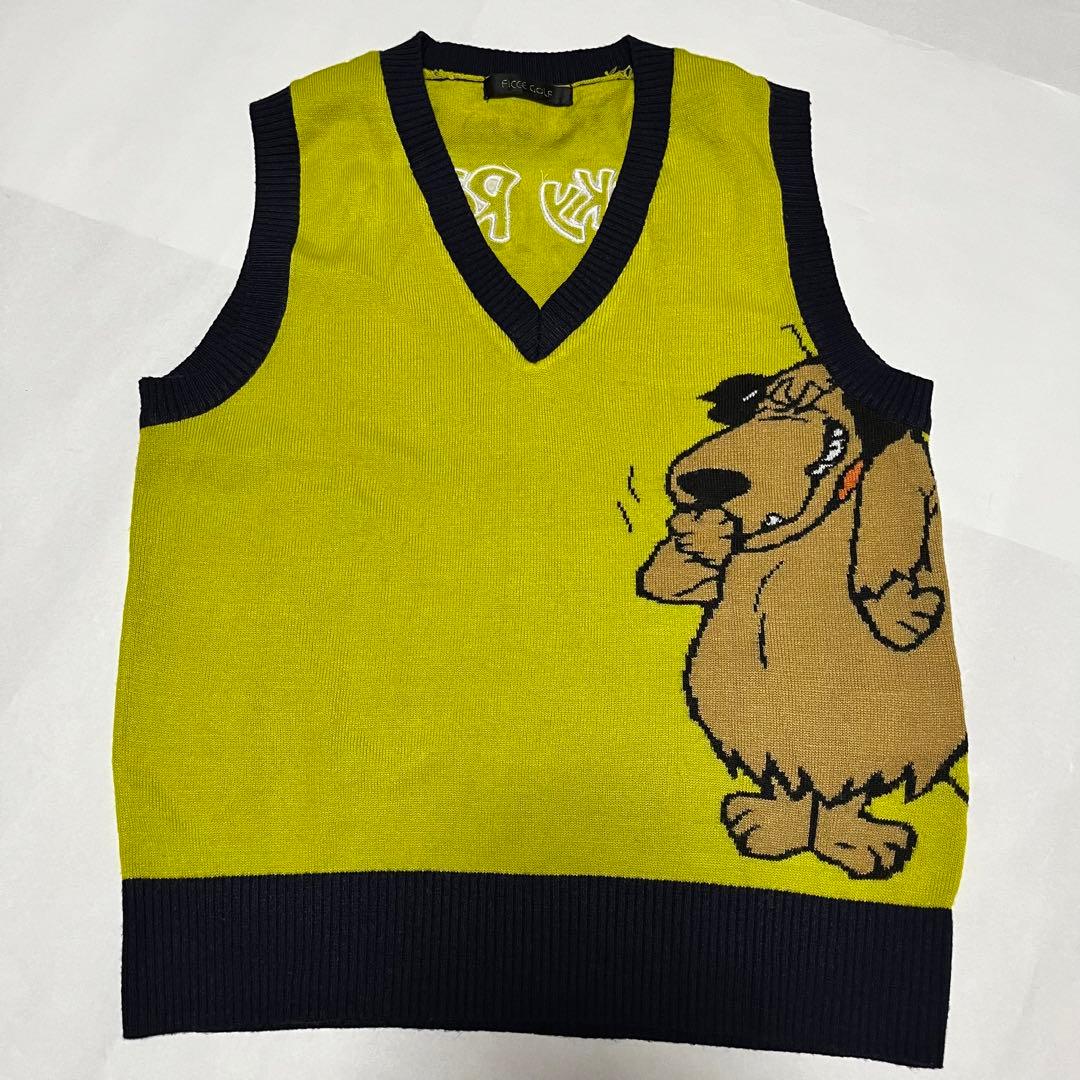ゴルフ　ケンケン　ニット　ベスト　黄色　イエロー　派手　重ね着