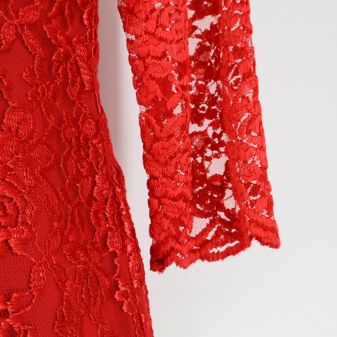 【美品 日本製 フラダンス衣装】レッド Paondor トップス ブラウス 赤