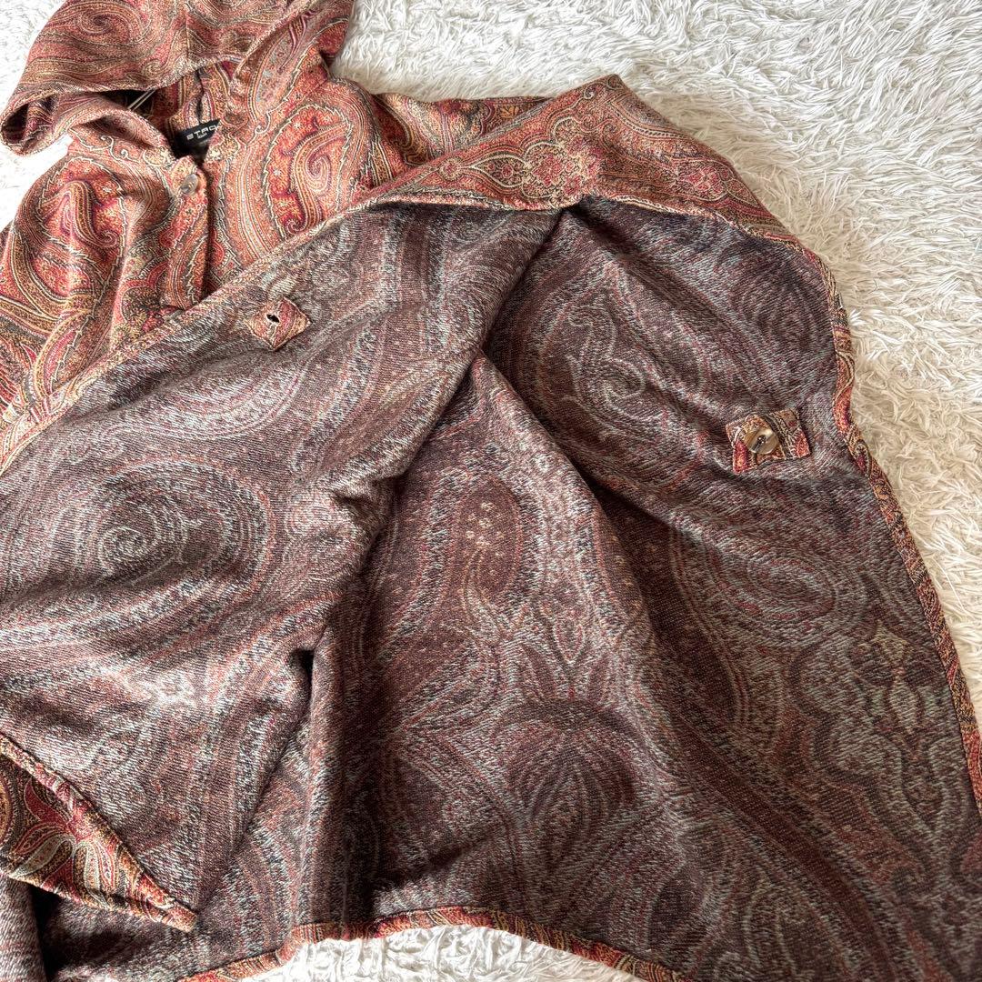 極美品　エトロ　ポンチョ　フード　ペイズリー　フード　ケープ　コート