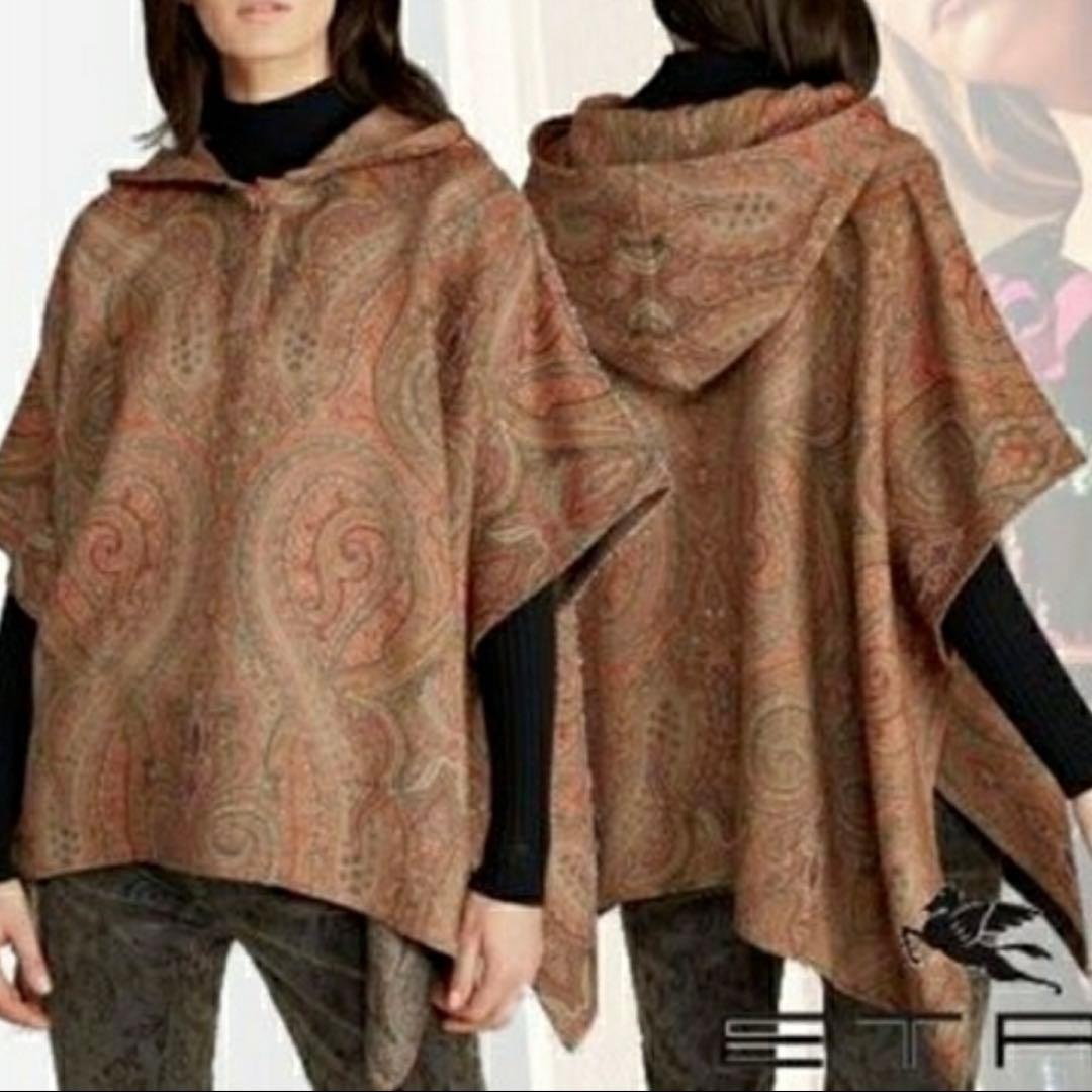極美品　エトロ　ポンチョ　フード　ペイズリー　フード　ケープ　コート