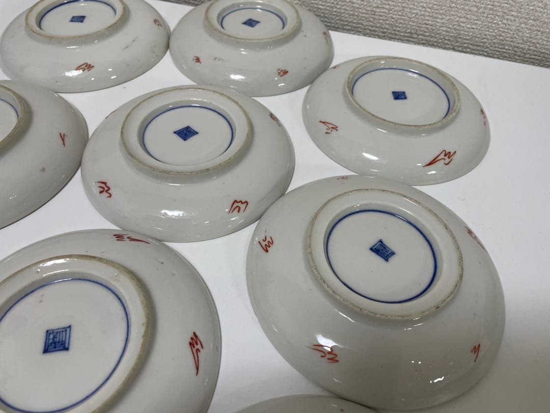 【現状品】古伊万里 白磁 金彩 赤 朱絵 龍 小皿 アンティーク 時代物 13枚