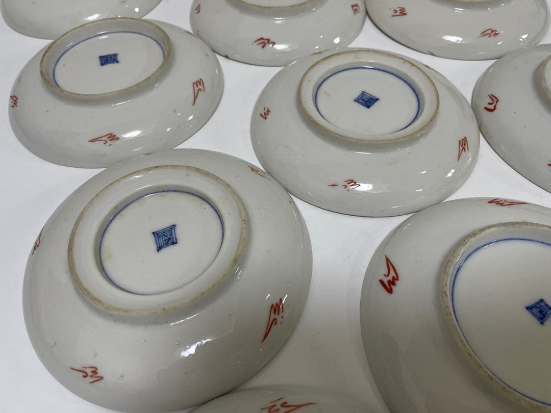 【現状品】古伊万里 白磁 金彩 赤 朱絵 龍 小皿 アンティーク 時代物 13枚