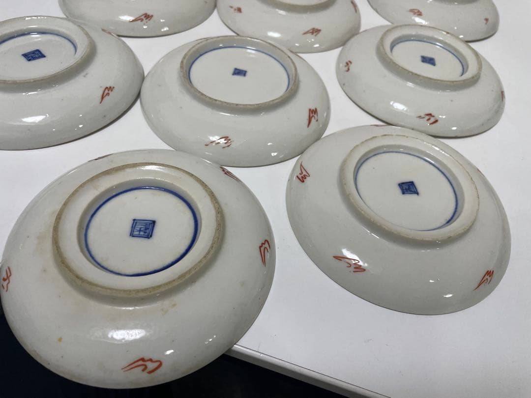 【現状品】古伊万里 白磁 金彩 赤 朱絵 龍 小皿 アンティーク 時代物 13枚