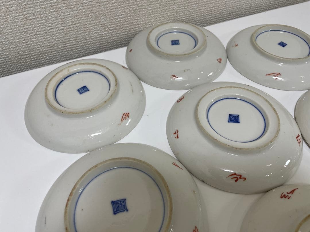 【現状品】古伊万里 白磁 金彩 赤 朱絵 龍 小皿 アンティーク 時代物 13枚