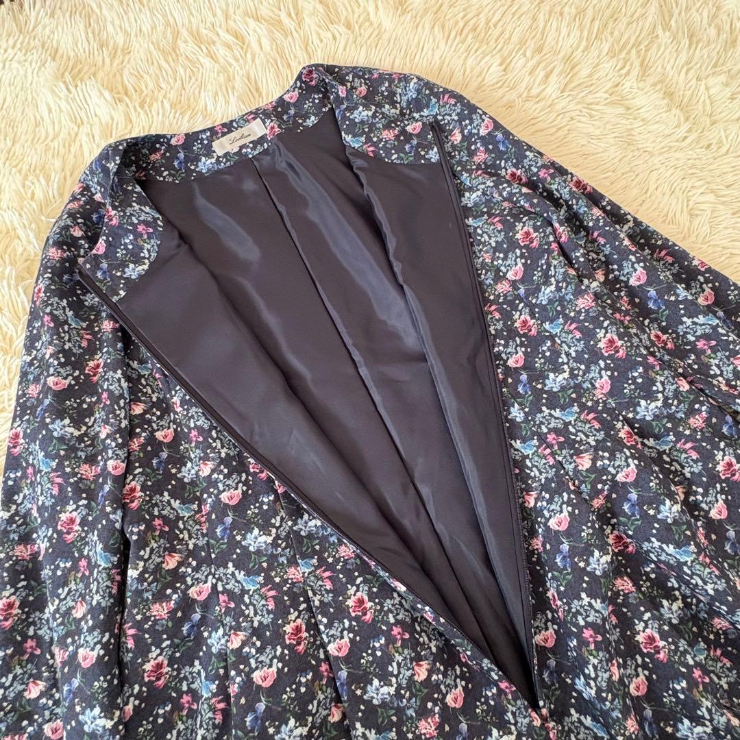 美品✨大きめ　レリアン　花柄ロングワンピース　Aライン　フレア　タック　13+