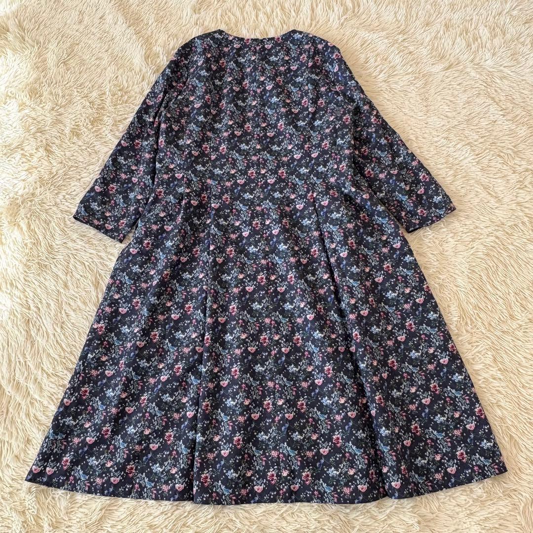 美品✨大きめ　レリアン　花柄ロングワンピース　Aライン　フレア　タック　13+