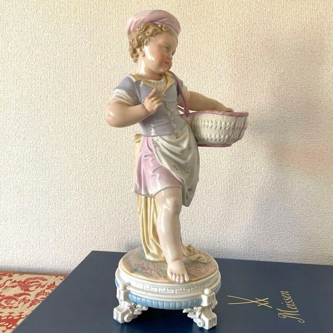 ・バスケットの少女・マイセン・陶器製・高さ３７.５cm・Meissen・