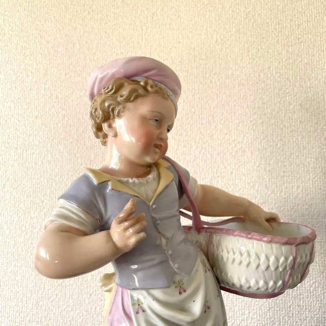 ・バスケットの少女・マイセン・陶器製・高さ３７.５cm・Meissen・