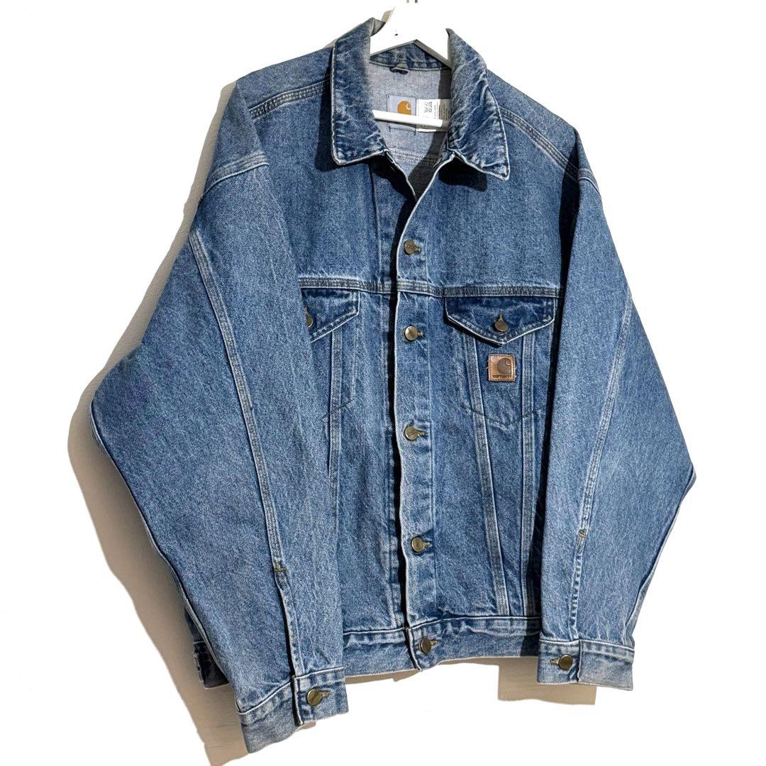 カーハート デニムジャケット JU0998 革パッチ ビンテージ古着 トラッカー