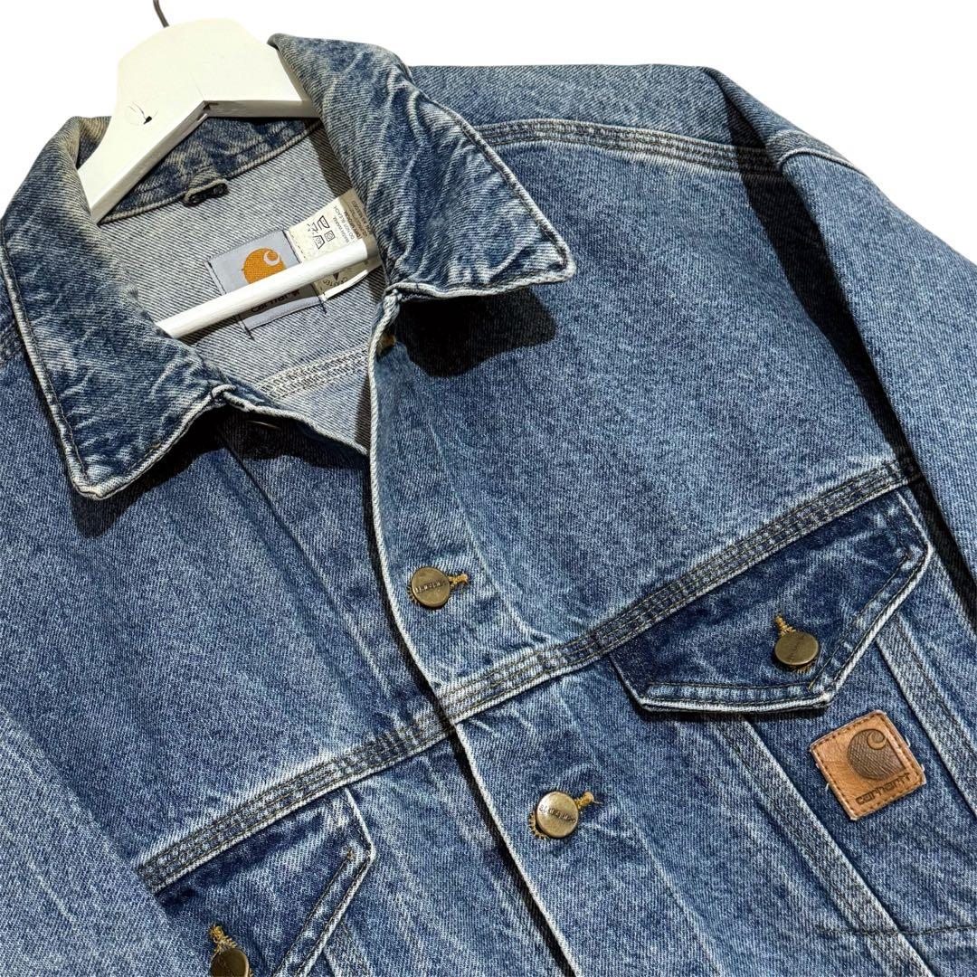 カーハート デニムジャケット JU0998 革パッチ ビンテージ古着 トラッカー