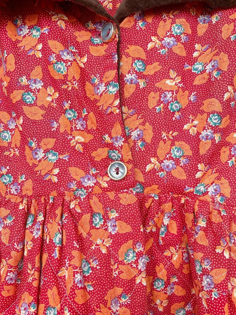 70s70年代ILGWUキルティングドレスワンピースヴィンテージ花柄ベロア