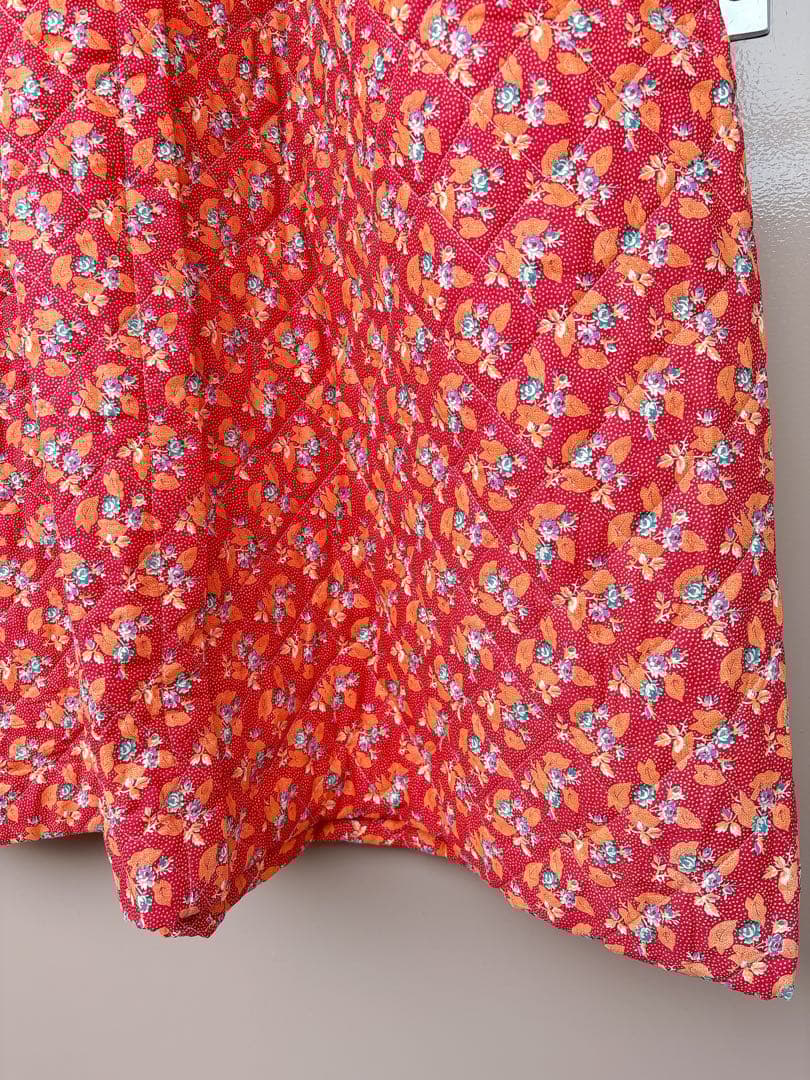 70s70年代ILGWUキルティングドレスワンピースヴィンテージ花柄ベロア