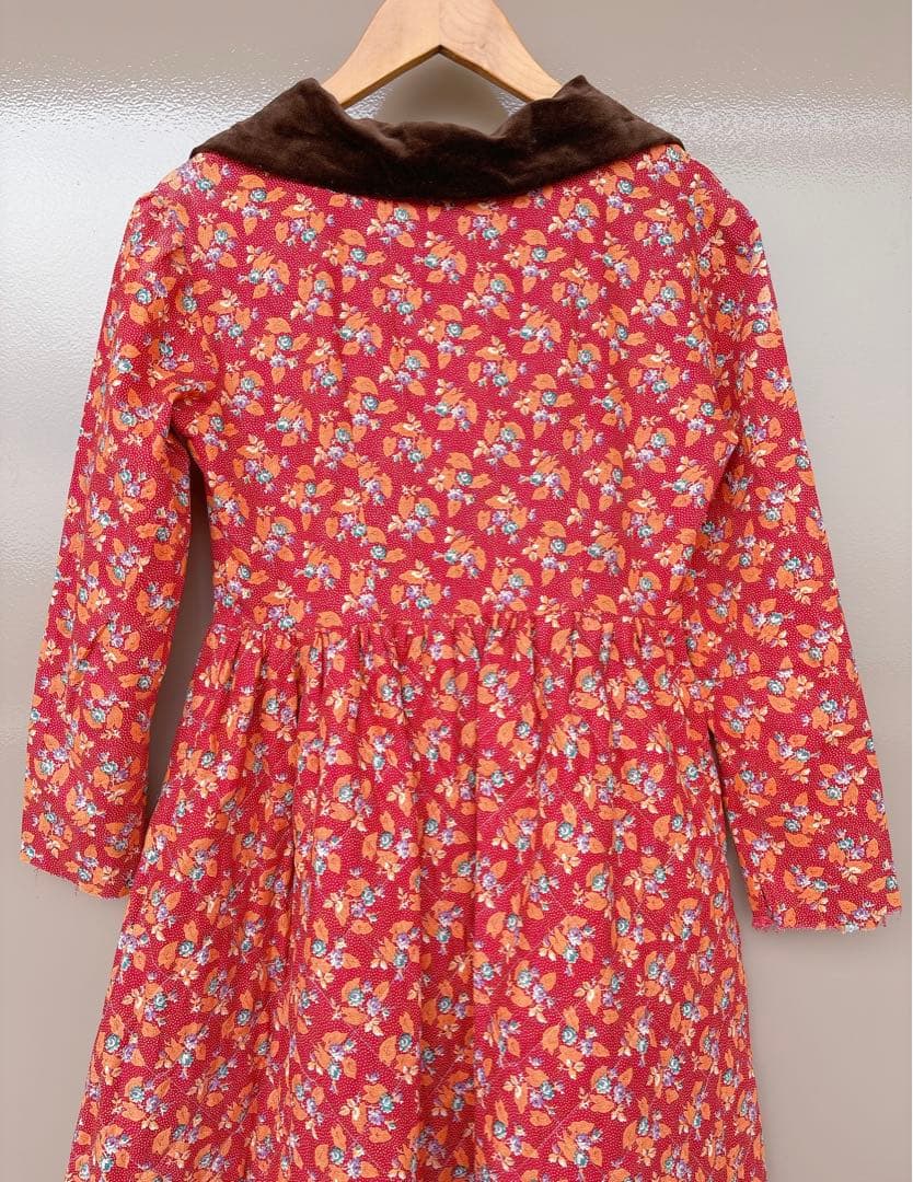 70s70年代ILGWUキルティングドレスワンピースヴィンテージ花柄ベロア