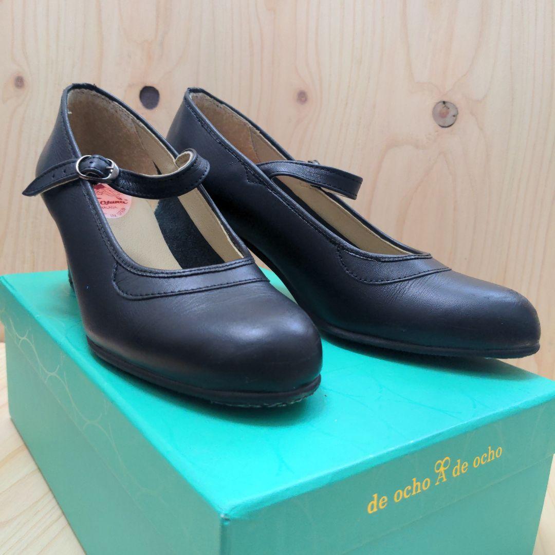 メイドインスペイン黒色ベルト革系フラメンコ中古美品ヒール靴エスパーニャサイズ37