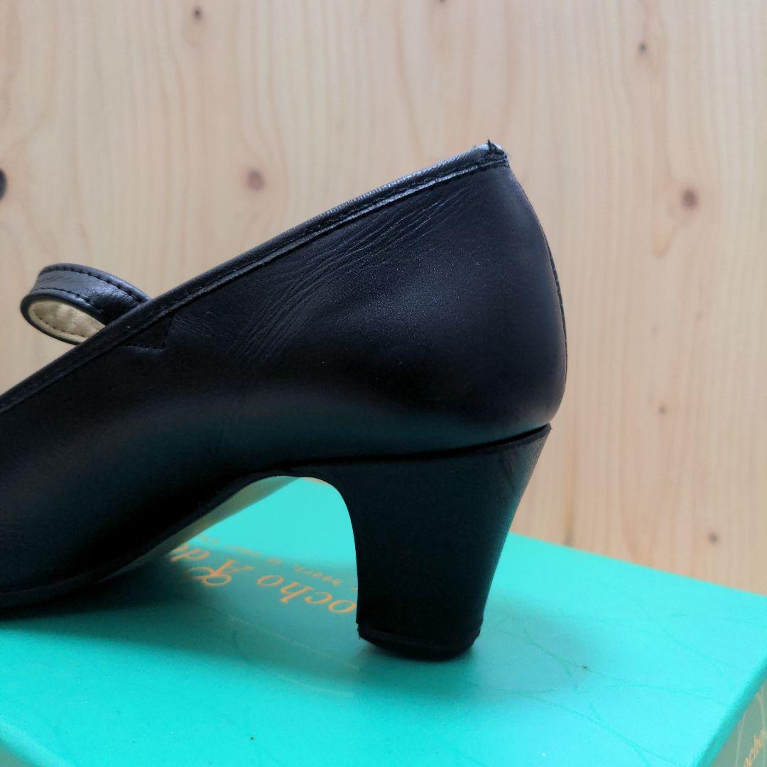 メイドインスペイン黒色ベルト革系フラメンコ中古美品ヒール靴エスパーニャサイズ37
