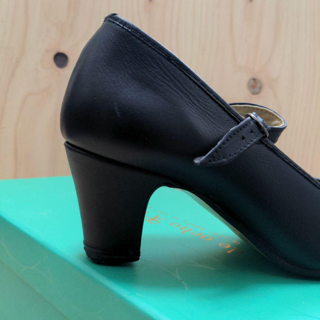 メイドインスペイン黒色ベルト革系フラメンコ中古美品ヒール靴エスパーニャサイズ37