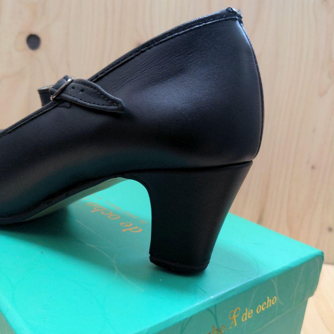 メイドインスペイン黒色ベルト革系フラメンコ中古美品ヒール靴エスパーニャサイズ37