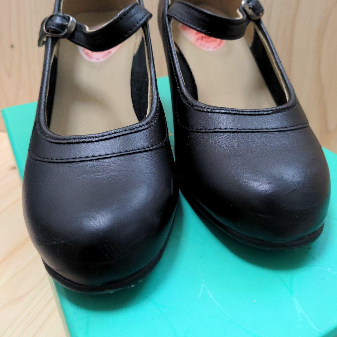 メイドインスペイン黒色ベルト革系フラメンコ中古美品ヒール靴エスパーニャサイズ37