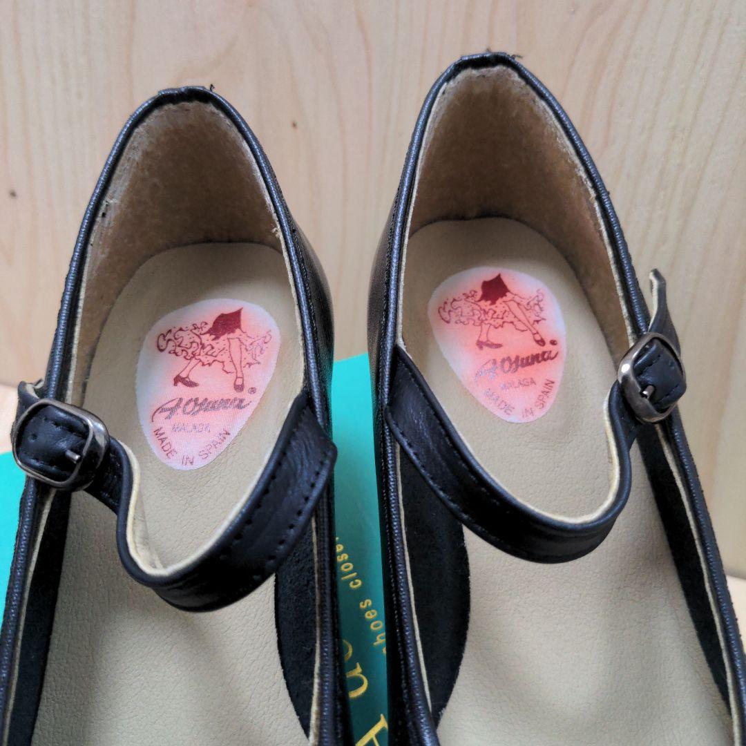 メイドインスペイン黒色ベルト革系フラメンコ中古美品ヒール靴エスパーニャサイズ37