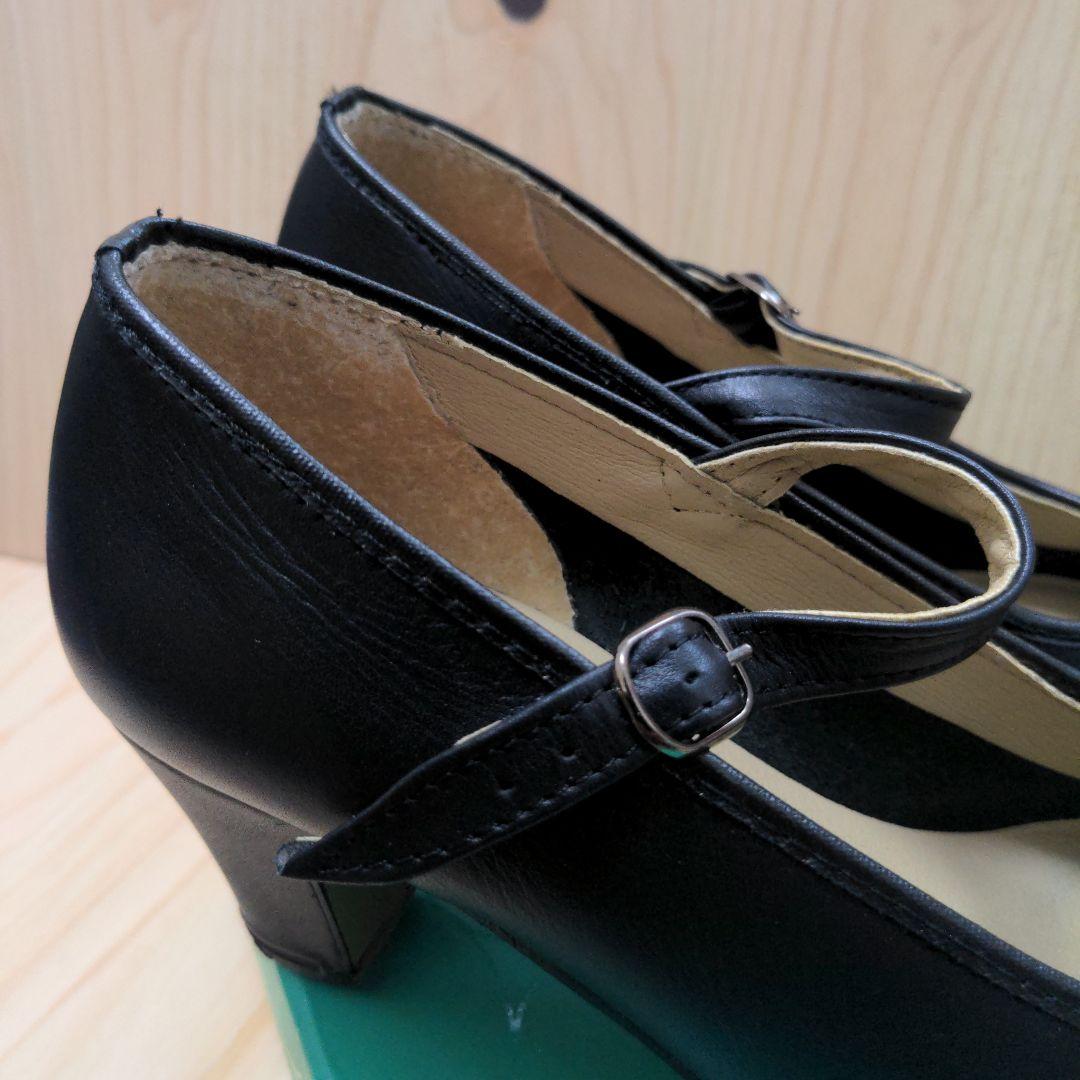メイドインスペイン黒色ベルト革系フラメンコ中古美品ヒール靴エスパーニャサイズ37