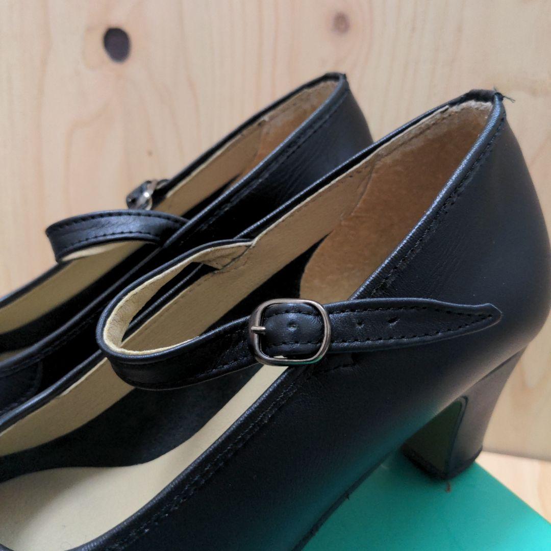 メイドインスペイン黒色ベルト革系フラメンコ中古美品ヒール靴エスパーニャサイズ37