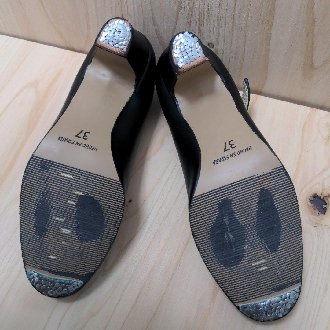 メイドインスペイン黒色ベルト革系フラメンコ中古美品ヒール靴エスパーニャサイズ37