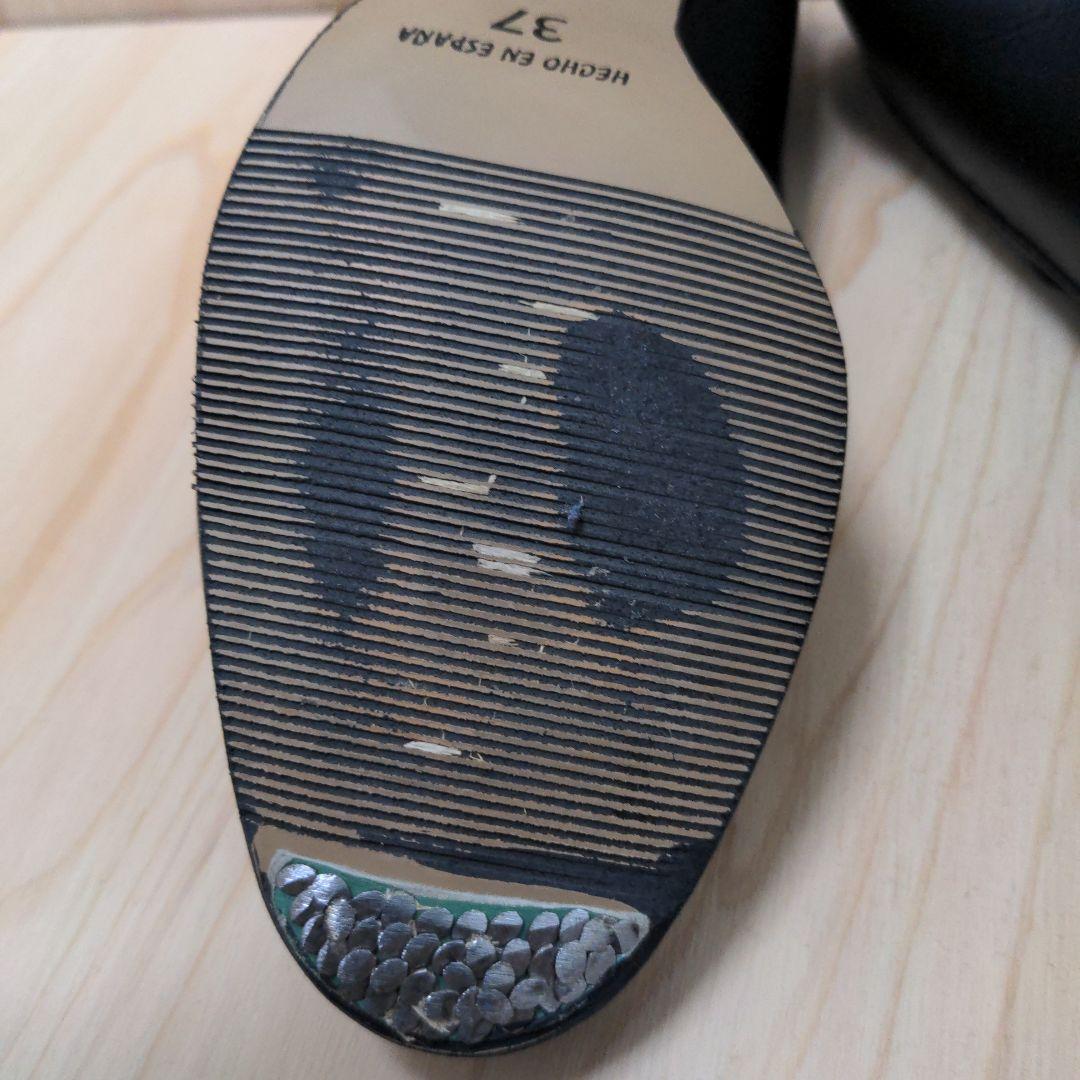 メイドインスペイン黒色ベルト革系フラメンコ中古美品ヒール靴エスパーニャサイズ37