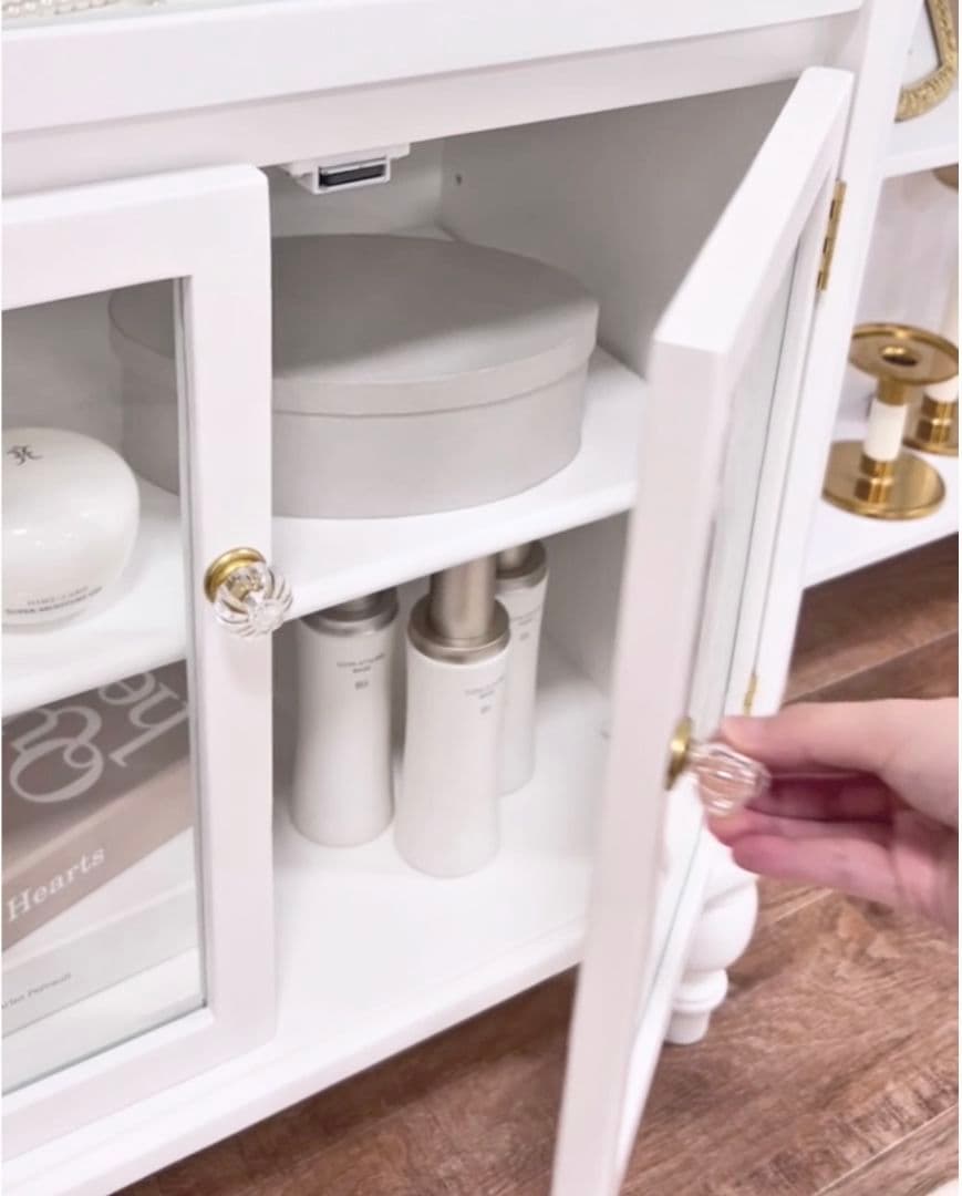 【中古】姫系 ホワイト家具 透明窓つきキャビネット 完売品 アンティーク