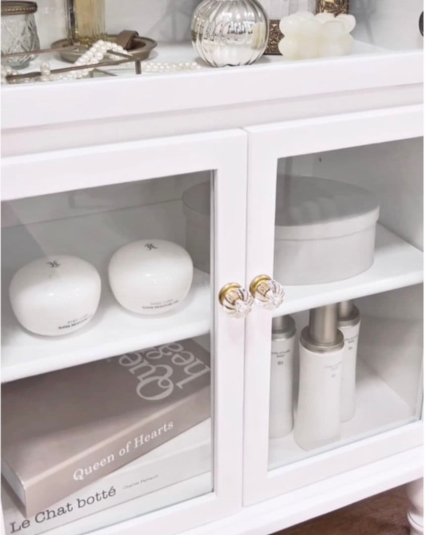 【中古】姫系 ホワイト家具 透明窓つきキャビネット 完売品 アンティーク