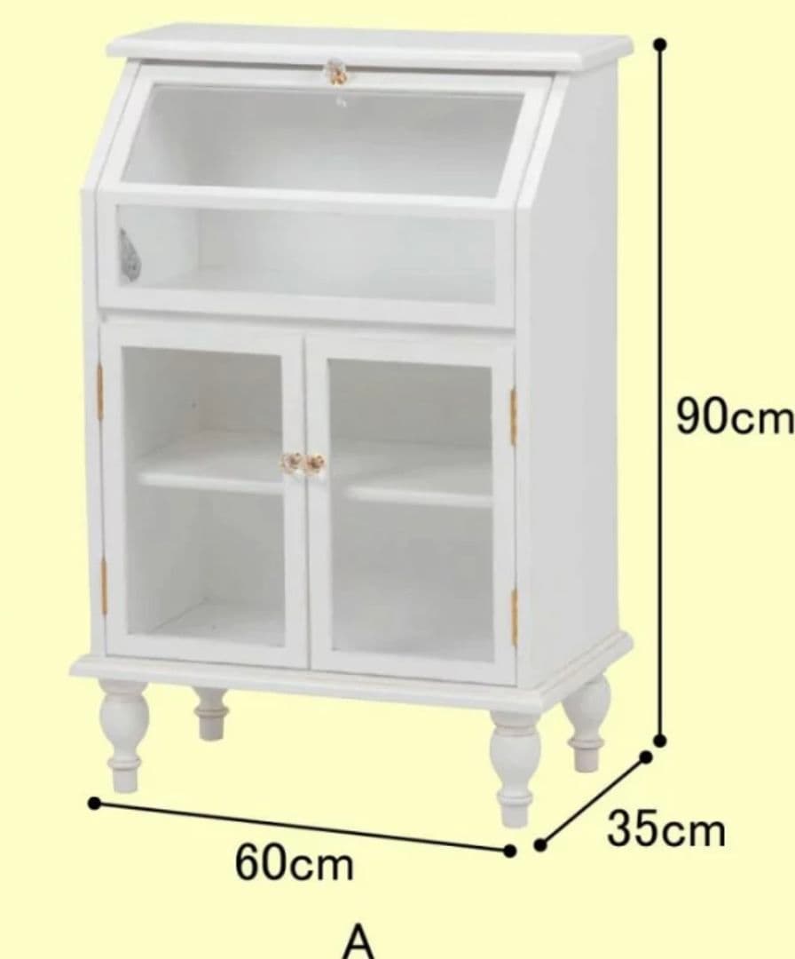 【中古】姫系 ホワイト家具 透明窓つきキャビネット 完売品 アンティーク