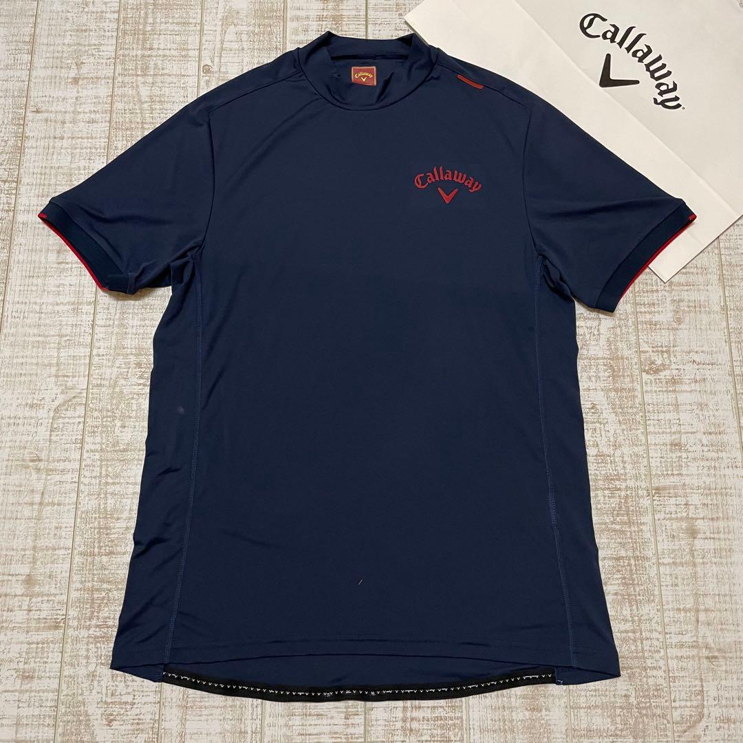 新品 キャロウェイ レッド 半袖モックネック ツアーモデル ネイビー Lサイズ