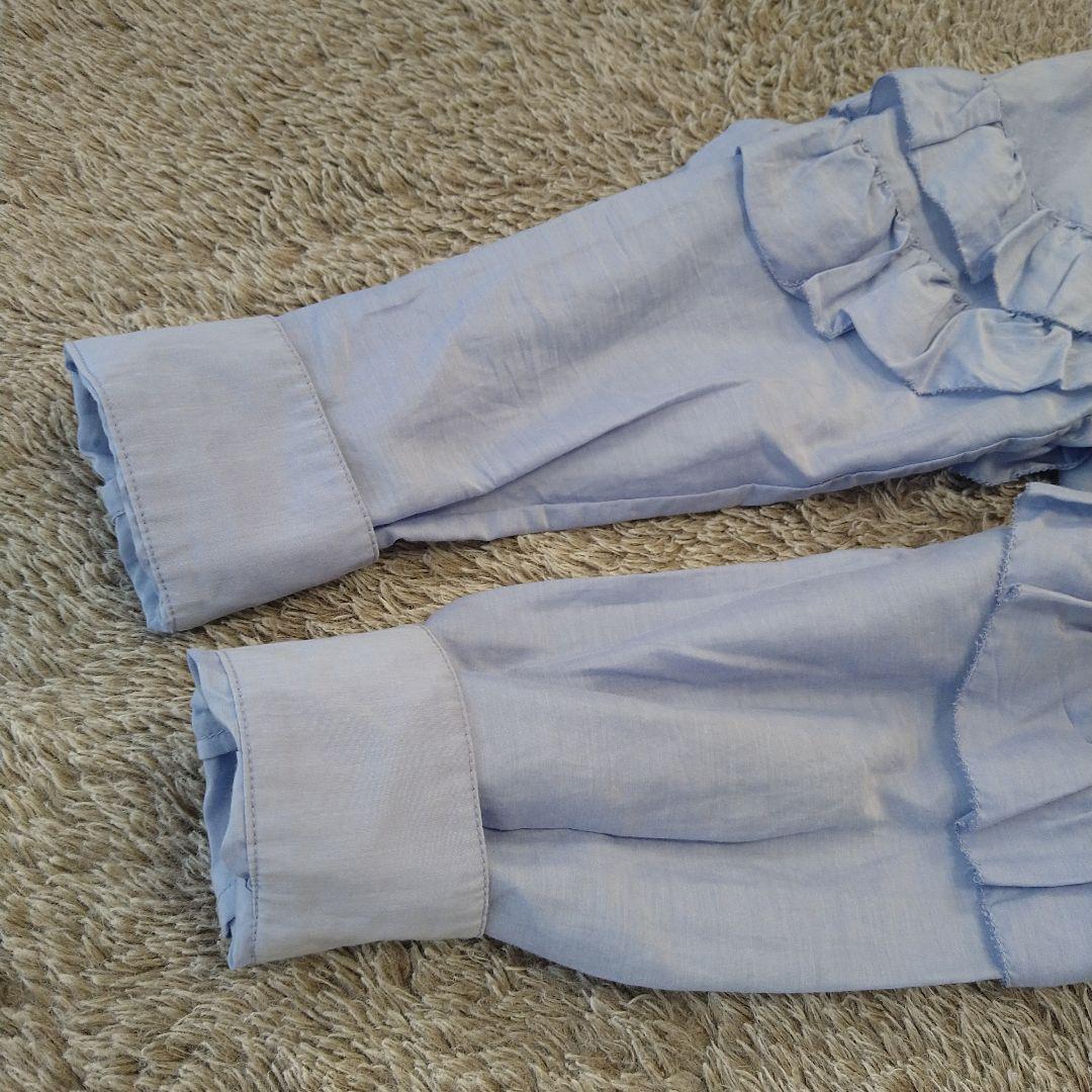 スピックアンドスパン コットンシルクティアードフリルスリーブブラウス シャツ 青